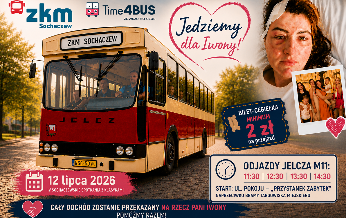 Infografika z informacją o kursowaniu Jelcza M11 podczas IV Sochaczewskiego Spotkania z Klasykami