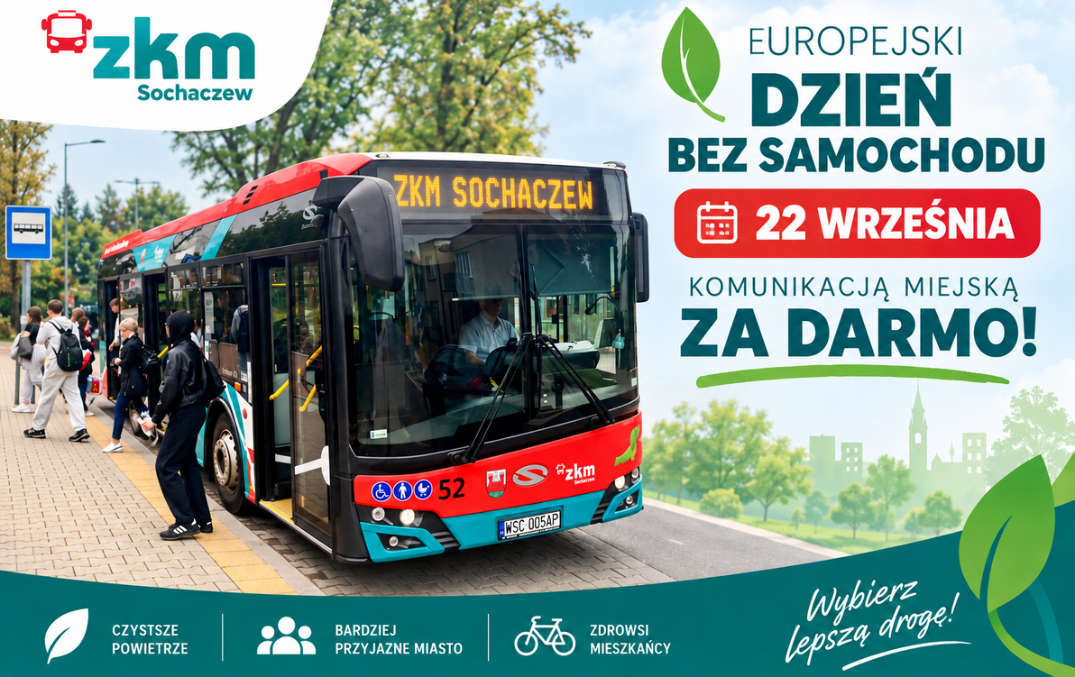 Infografika z komunikatem o damorywch przejazdach 22 września (Dzień bez samochodu)