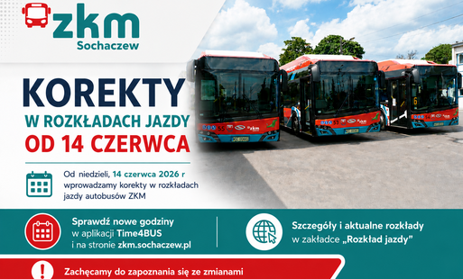 Infografika z informacją o korektach w rozkładach jazdy ZKM od 14 czerwca
