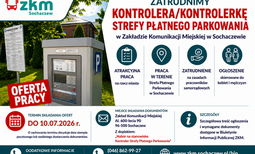 Infografika z ofertą pracy na stanowisko kontrolera SPP w Sochaczewie