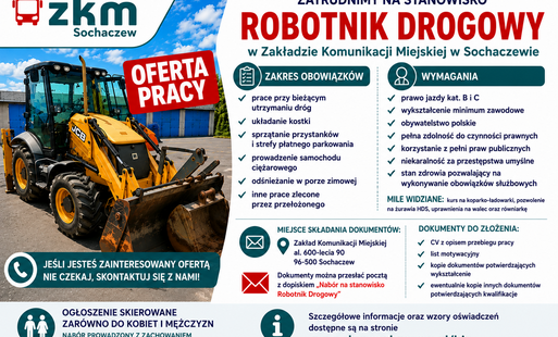 Infografika z informacją o ofercie pracy na stanowisku: Robotnik Drogowy